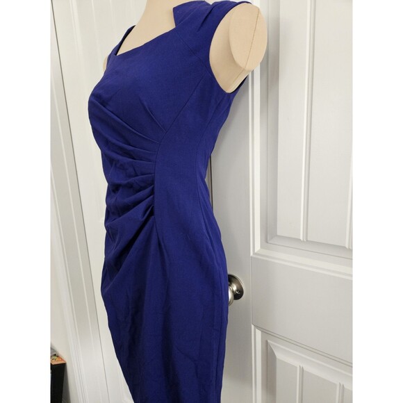 Calvin Klein Byzantine Blue Cut-out Neck Side Ruched Sheath Dress Sz 2 P - Picture 4 of 9